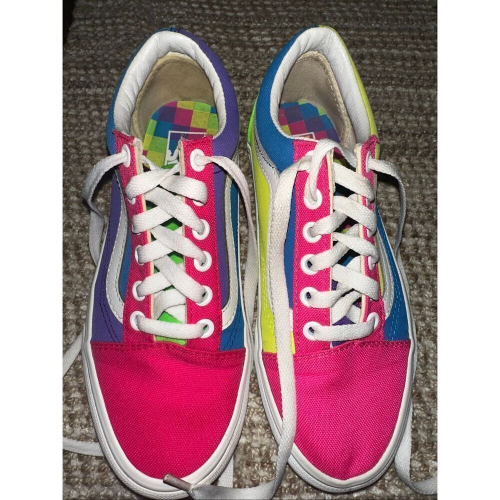 Vans Old Skool Color Block Multi-Color Neon Sole Sneakers women size 6 men 4.5